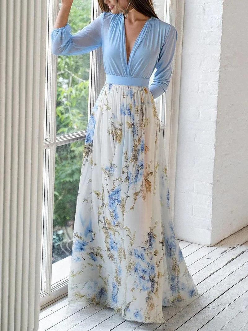 Madeleine | Atemberaubendes Maxikleid mit floralem Print und V-Ausschnitt