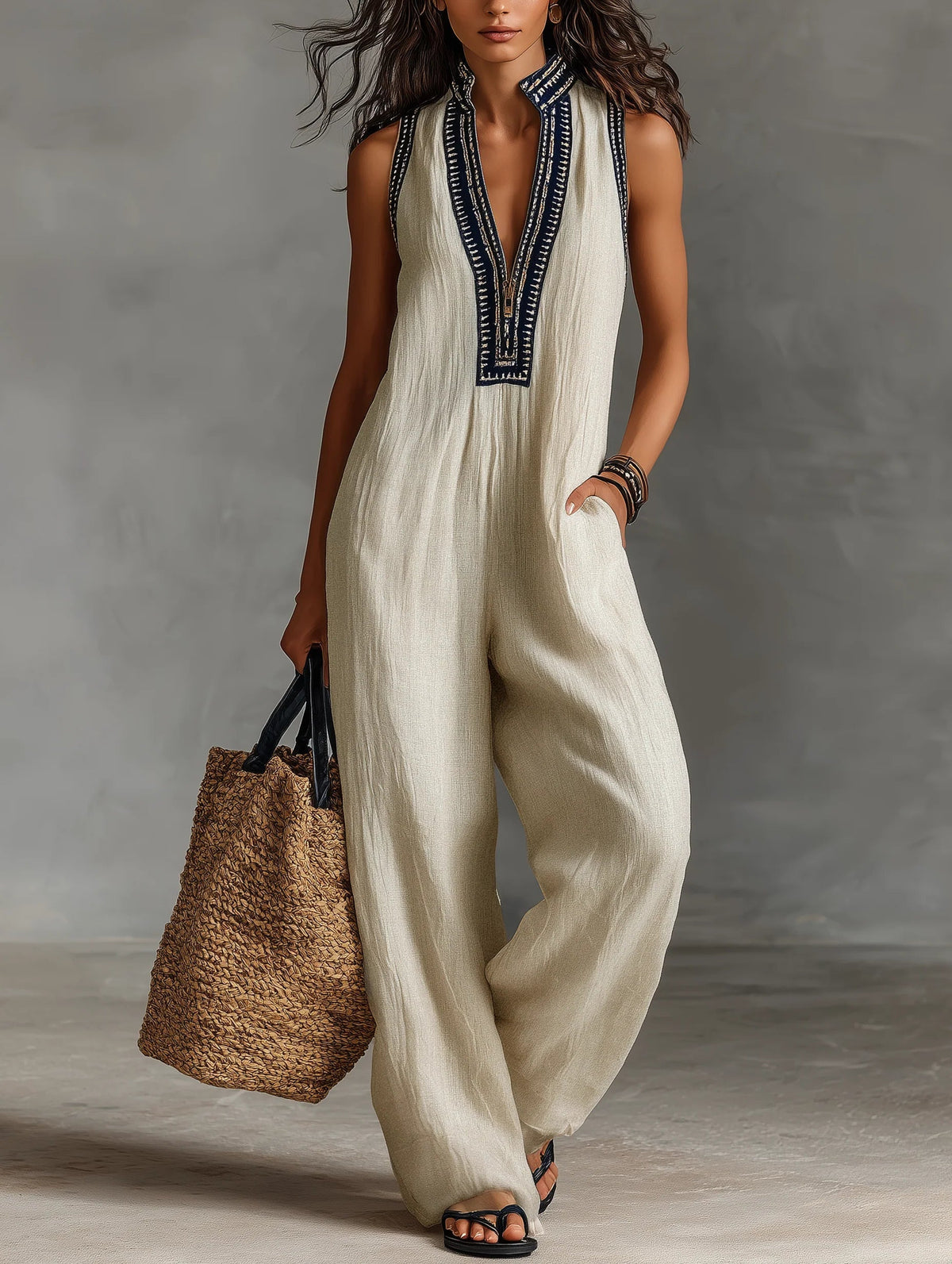 LENEA | Minimalistischer Jumpsuit mit Stehkragen