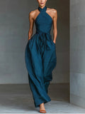 TIALDA | Jumpsuit mit Cross-Halter-Ausschnitt und weitem Bein