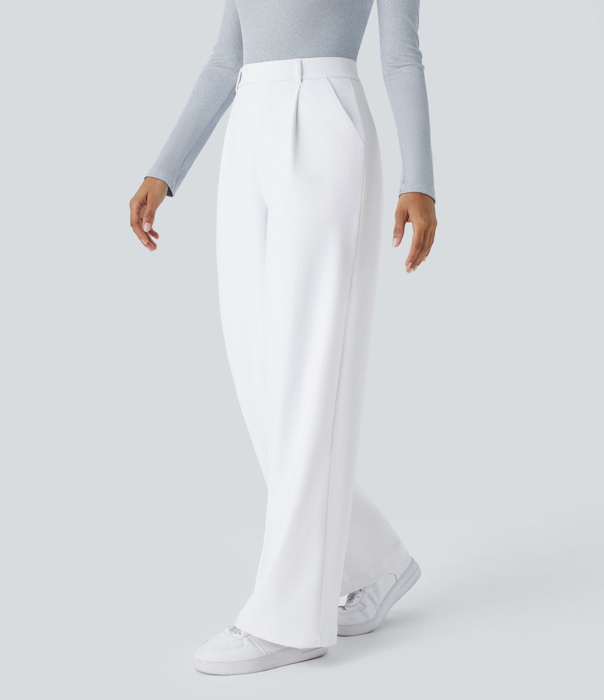 Halara Flex™ plissierte dehnbare Stoffhose mit hohem Bund, Seitentaschen und geradem Bein