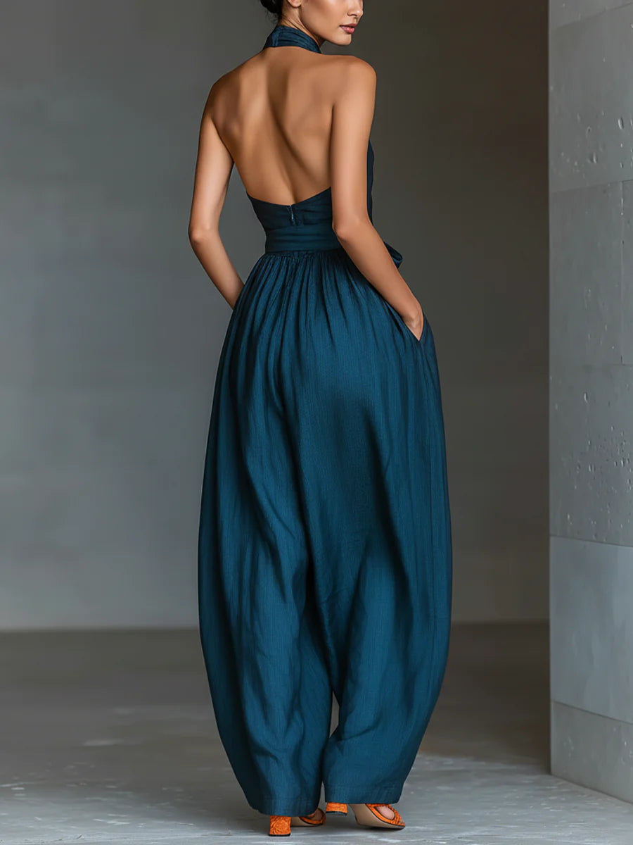 TIALDA | Jumpsuit mit Cross-Halter-Ausschnitt und weitem Bein
