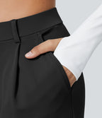 Falken Flex™ plissierte dehnbare Stoffhose mit hohem Bund, Seitentaschen und geradem Bein