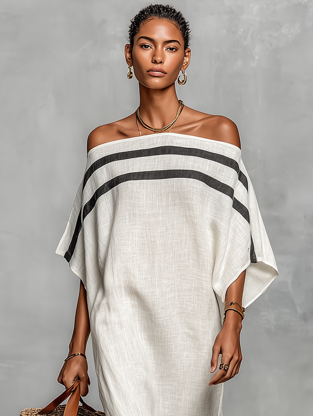 Minimalistisch Leinen Maxi Kleid
