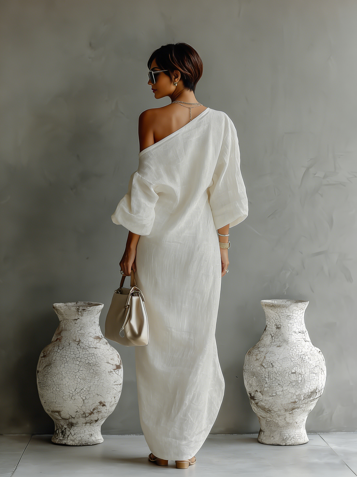 Isabella | Fließendes Leinen Kleid Off-Shoulder