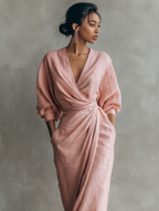 Nina | Minimalistisches Rosa Leinen Maxikleid