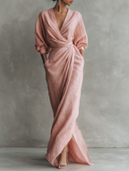 Nina | Minimalistisches Rosa Leinen Maxikleid