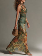 ENNA | Florales Maxikleid aus Mesh mit Schmaler Passform