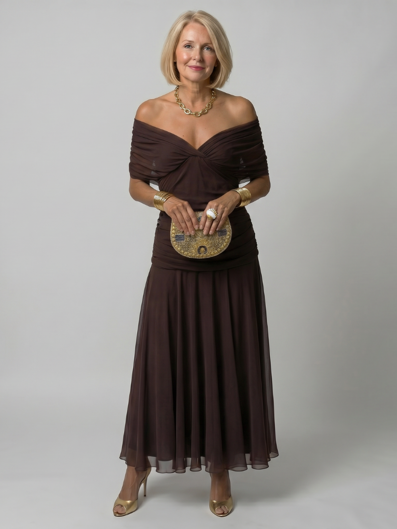 ANNEMARIE | Off-Shoulder Flow-Maxikleid