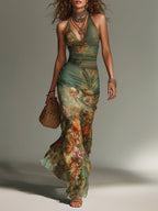 ENNA | Florales Maxikleid aus Mesh mit Schmaler Passform