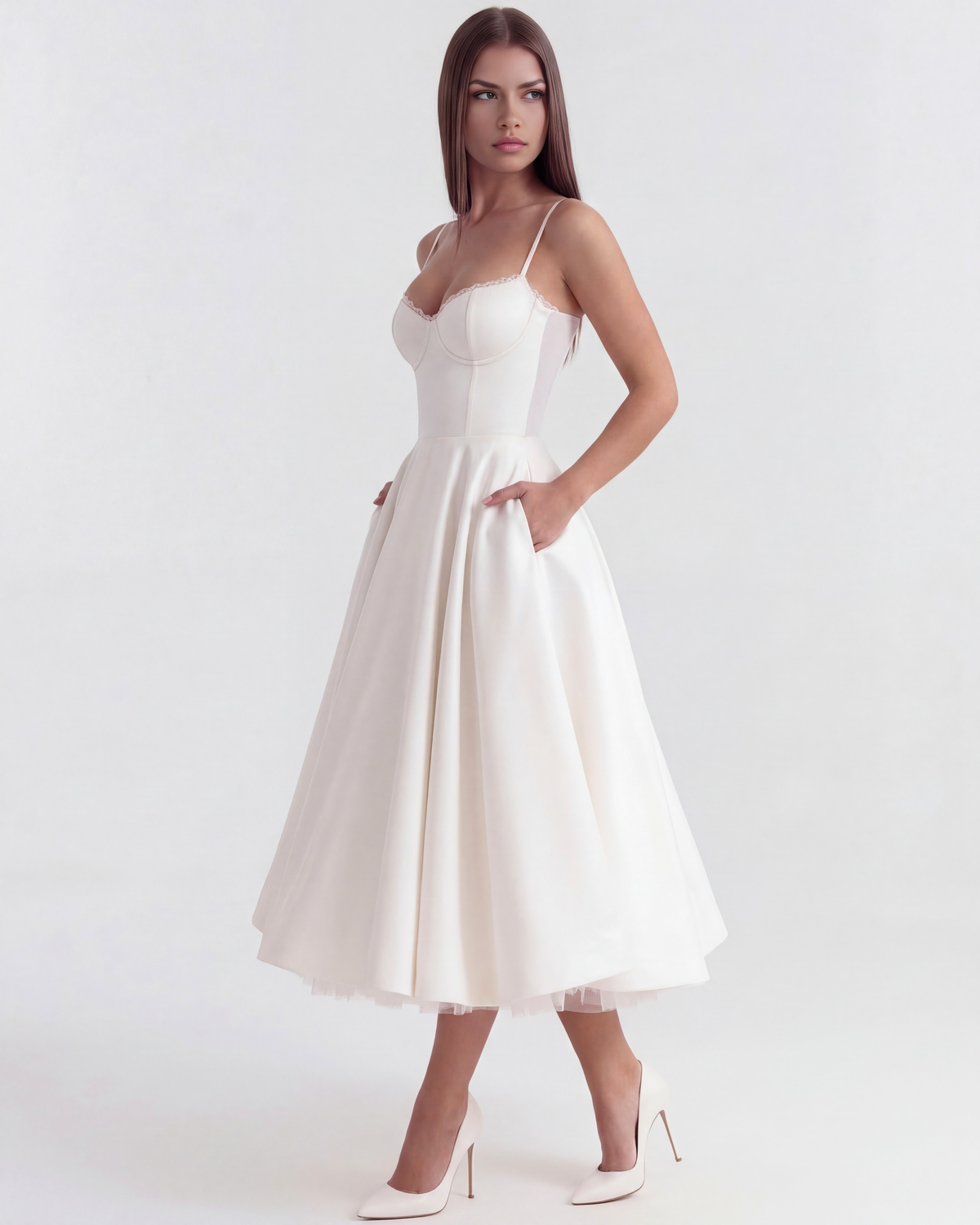SELENE | Anmutiges Midikleid mit Feinen Trägern
