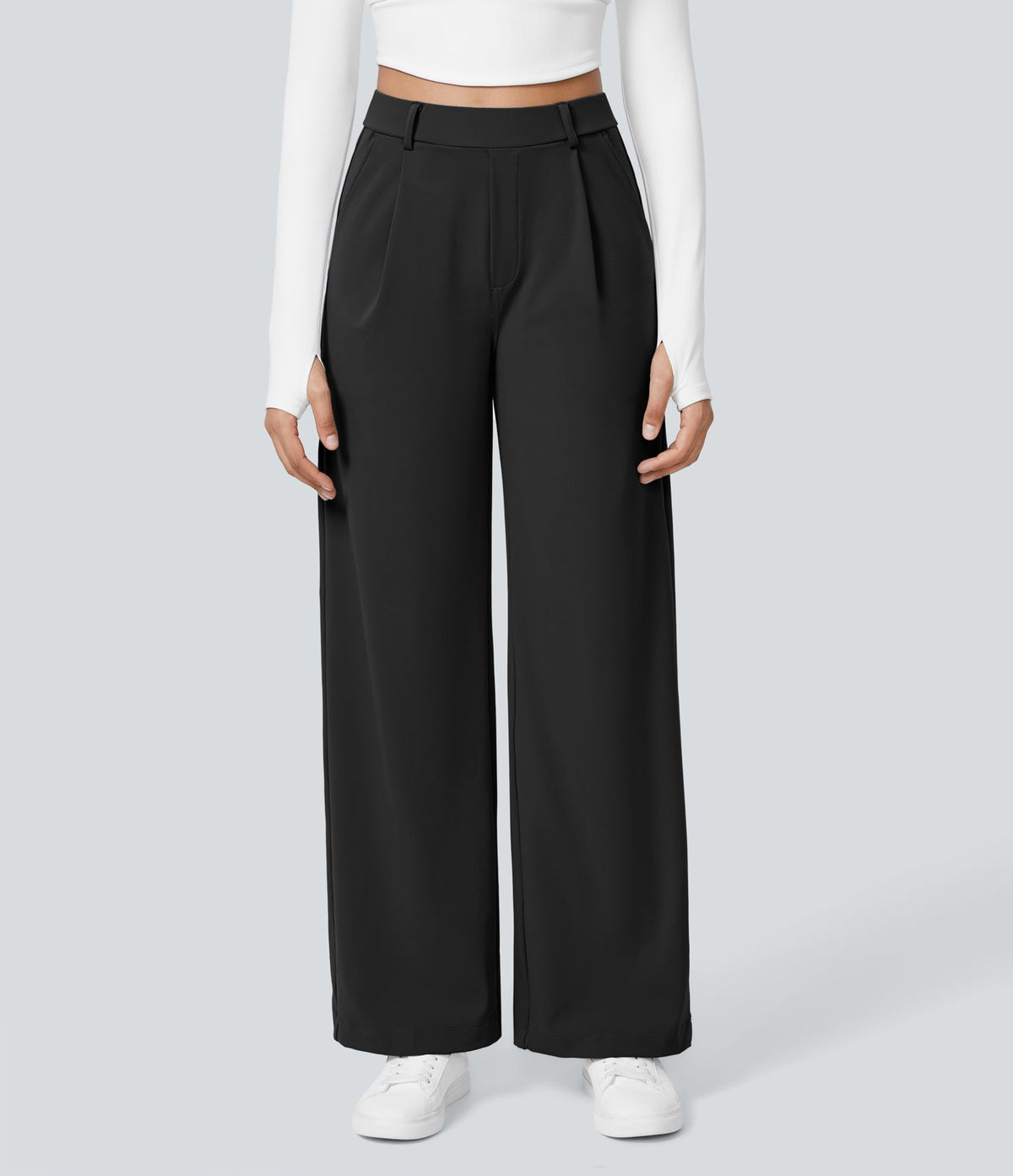 Falken Flex™ plissierte dehnbare Stoffhose mit hohem Bund, Seitentaschen und geradem Bein