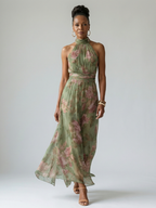 MIRELLE | Plissiertes Halter-Maxikleid