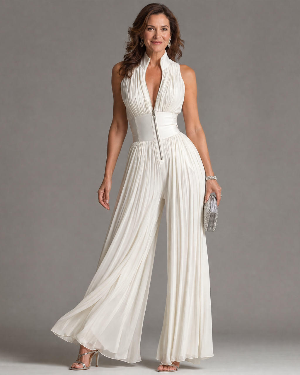ZARIKA | Plissierter Neckholder-Jumpsuit mit Weitem Bein