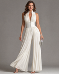 ZARIKA | Plissierter Neckholder-Jumpsuit mit Weitem Bein