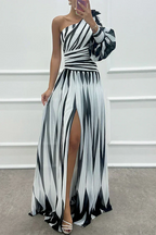 SHILOH | Elegantes One-Shoulder Maxikleid mit Drapierung und Schlitz