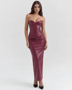 JOLINE | Trägerloses Maxikleid in Lederoptik