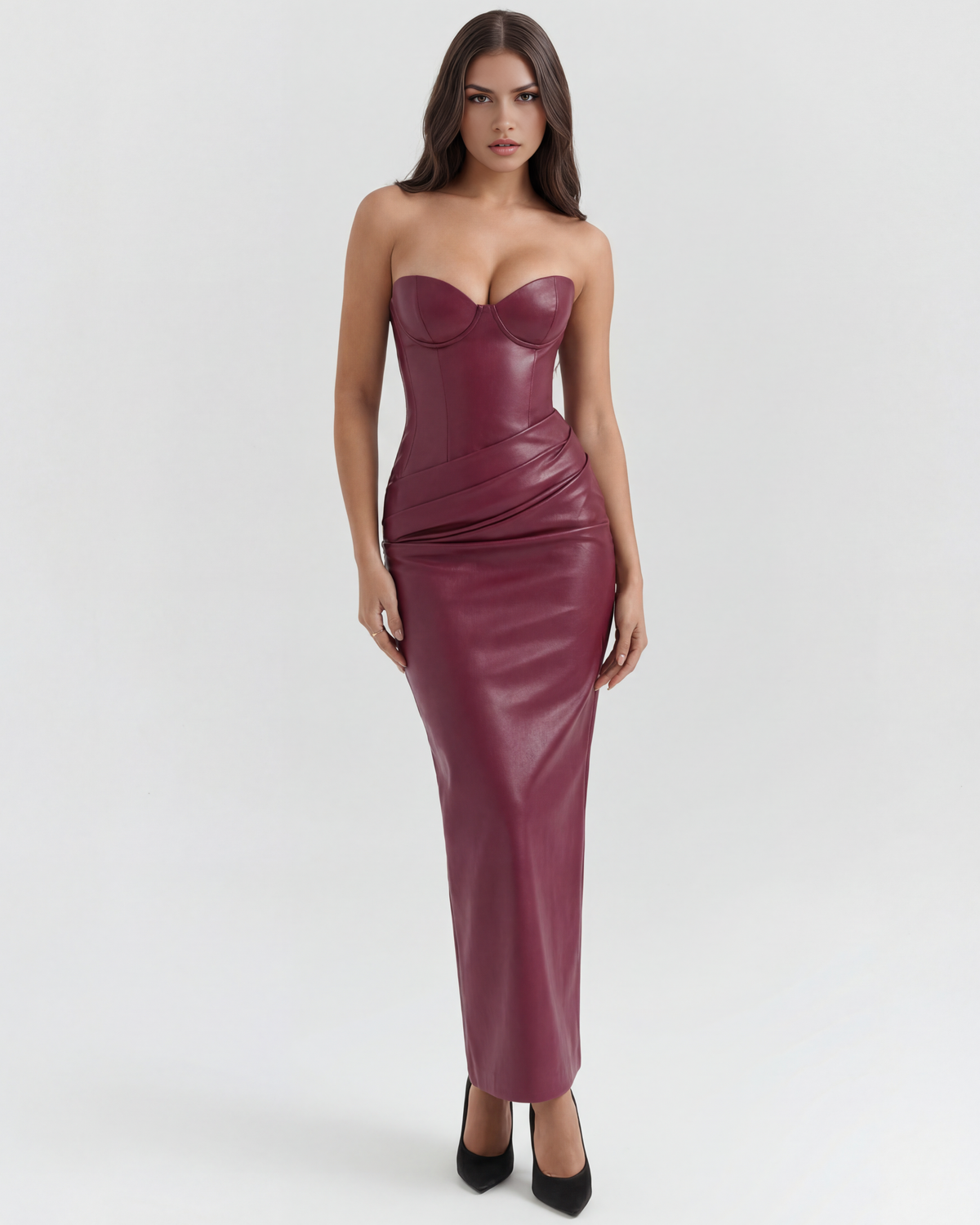 JOLINE | Trägerloses Maxikleid in Lederoptik