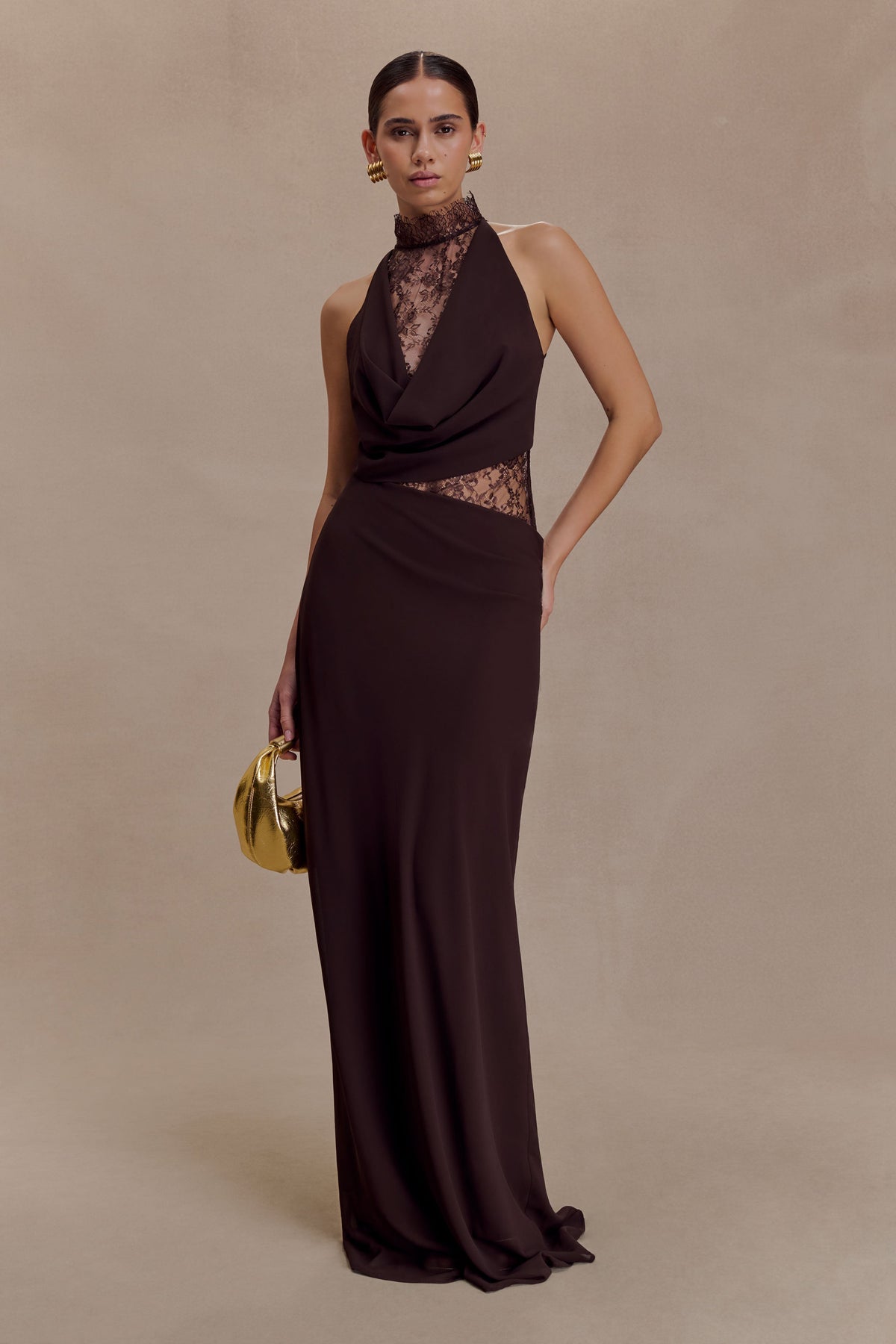 ISALIE | Halterneck-Maxikleid mit Spitzeneinsatz
