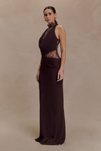 ISALIE | Halterneck-Maxikleid mit Spitzeneinsatz