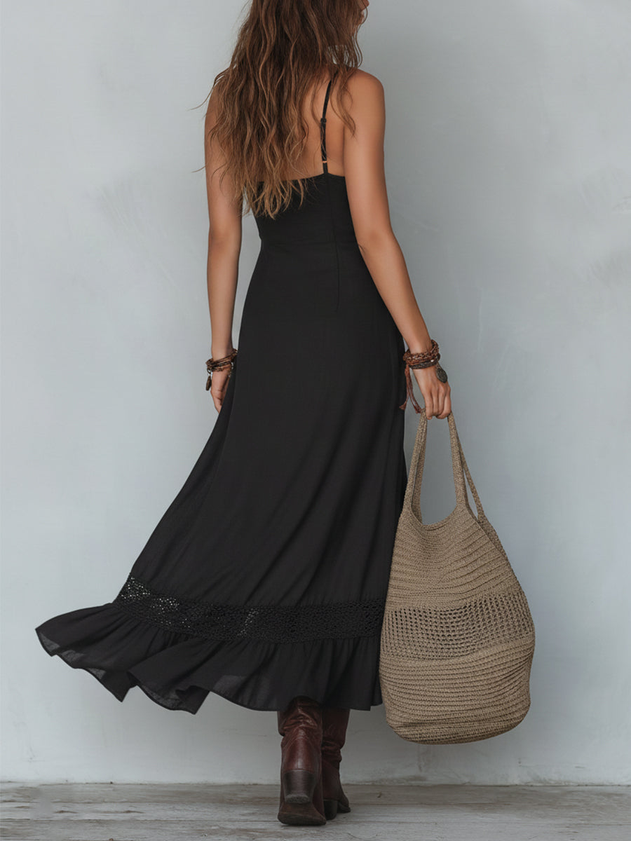 YUNA | Maxikleid mit Spitzenbesatz und Asymmetrischem Saum