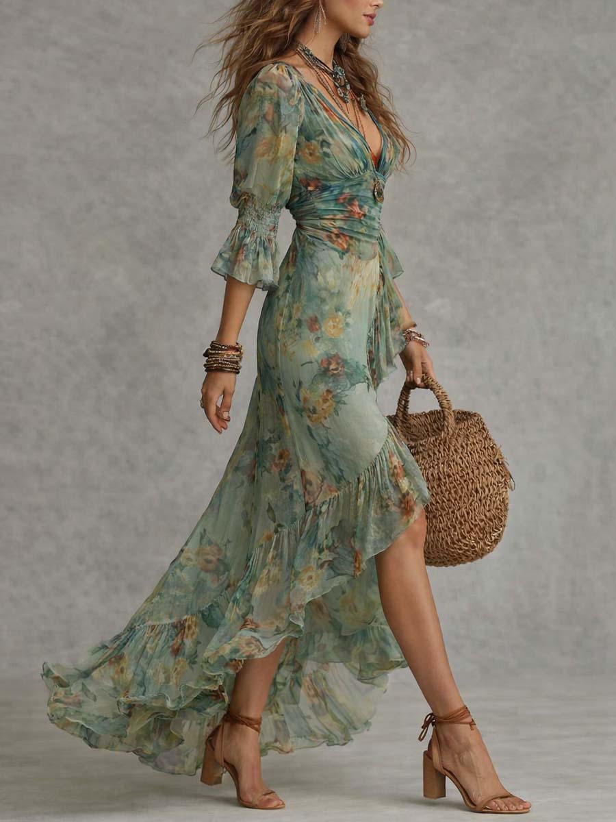 MALOU | Romantisches Wickel-Maxikleid mit Blumenmuster