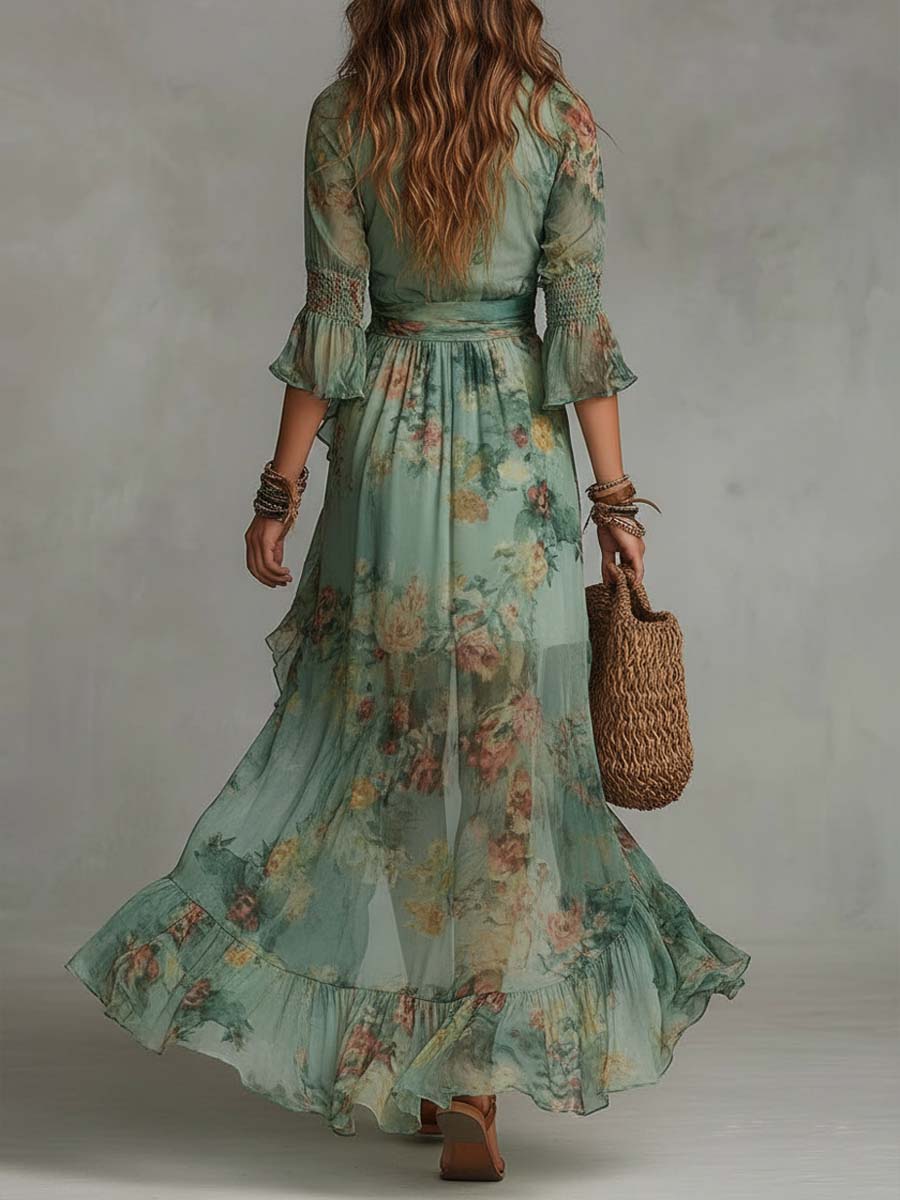 MALOU | Romantisches Wickel-Maxikleid mit Blumenmuster