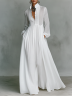 Zoey | Patchwork Baumwoll Leinen Maxikleid Stehkragen