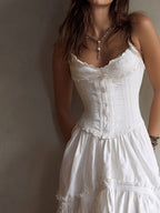 JELLA | Boho-Midikleid mit Korsage, Stufenrock und Spitzenbesatz