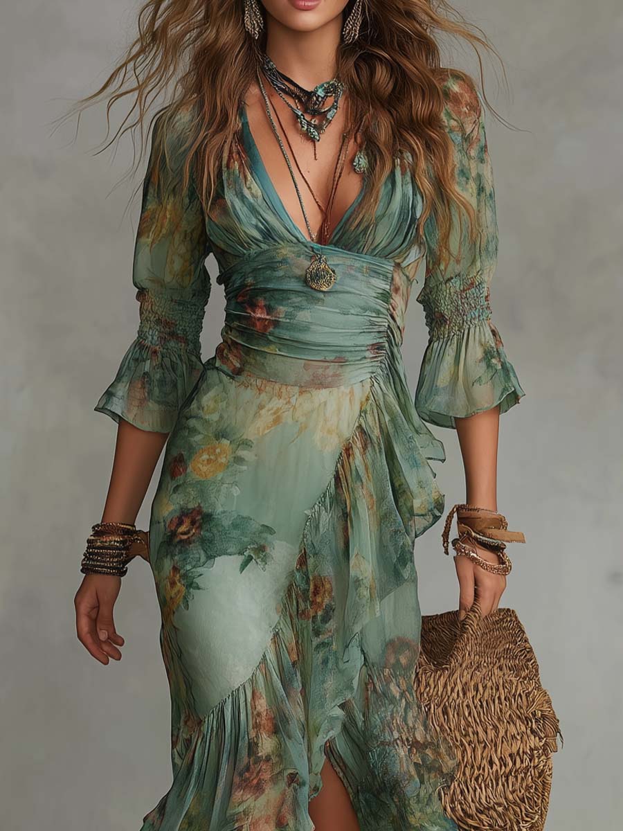 MALOU | Romantisches Wickel-Maxikleid mit Blumenmuster