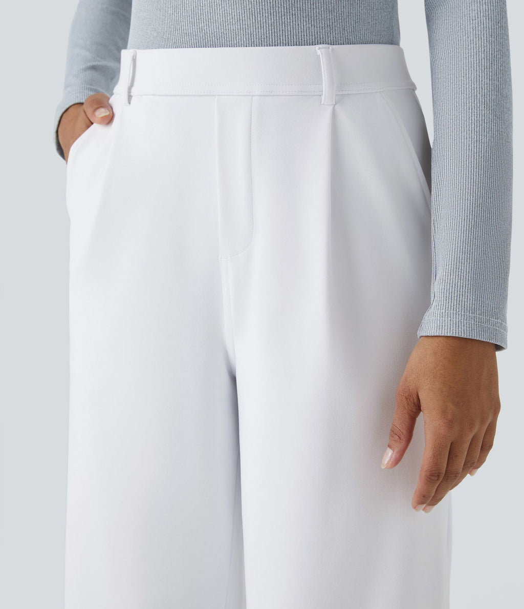 Halara Flex™ plissierte dehnbare Stoffhose mit hohem Bund, Seitentaschen und geradem Bein
