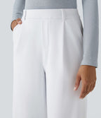 Halara Flex™ plissierte dehnbare Stoffhose mit hohem Bund, Seitentaschen und geradem Bein