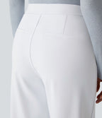 Halara Flex™ plissierte dehnbare Stoffhose mit hohem Bund, Seitentaschen und geradem Bein
