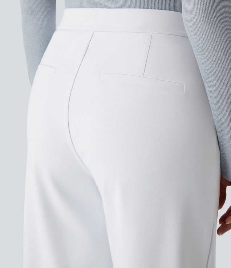 Halara Flex™ plissierte dehnbare Stoffhose mit hohem Bund, Seitentaschen und geradem Bein