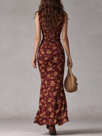 MAILIN | Boho-Maxikleid im Retro-Look mit Rüschenärmeln und hohem Schlitz