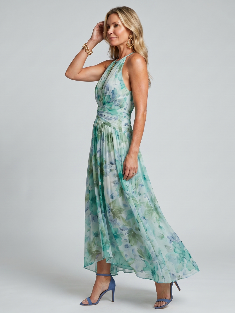 ELISE | Plissiertes Halter-Maxikleid