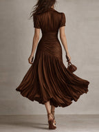 ANOUK | Gestreiftes Satin-Midikleid mit Plisseefalten