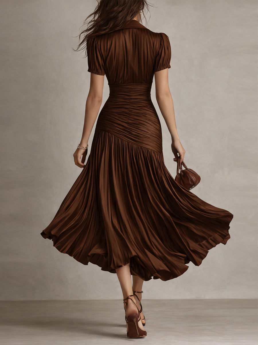 ANOUK | Gestreiftes Satin-Midikleid mit Plisseefalten