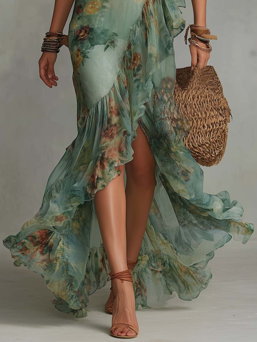 MALOU | Romantisches Wickel-Maxikleid mit Blumenmuster