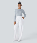 Halara Flex™ plissierte dehnbare Stoffhose mit hohem Bund, Seitentaschen und geradem Bein