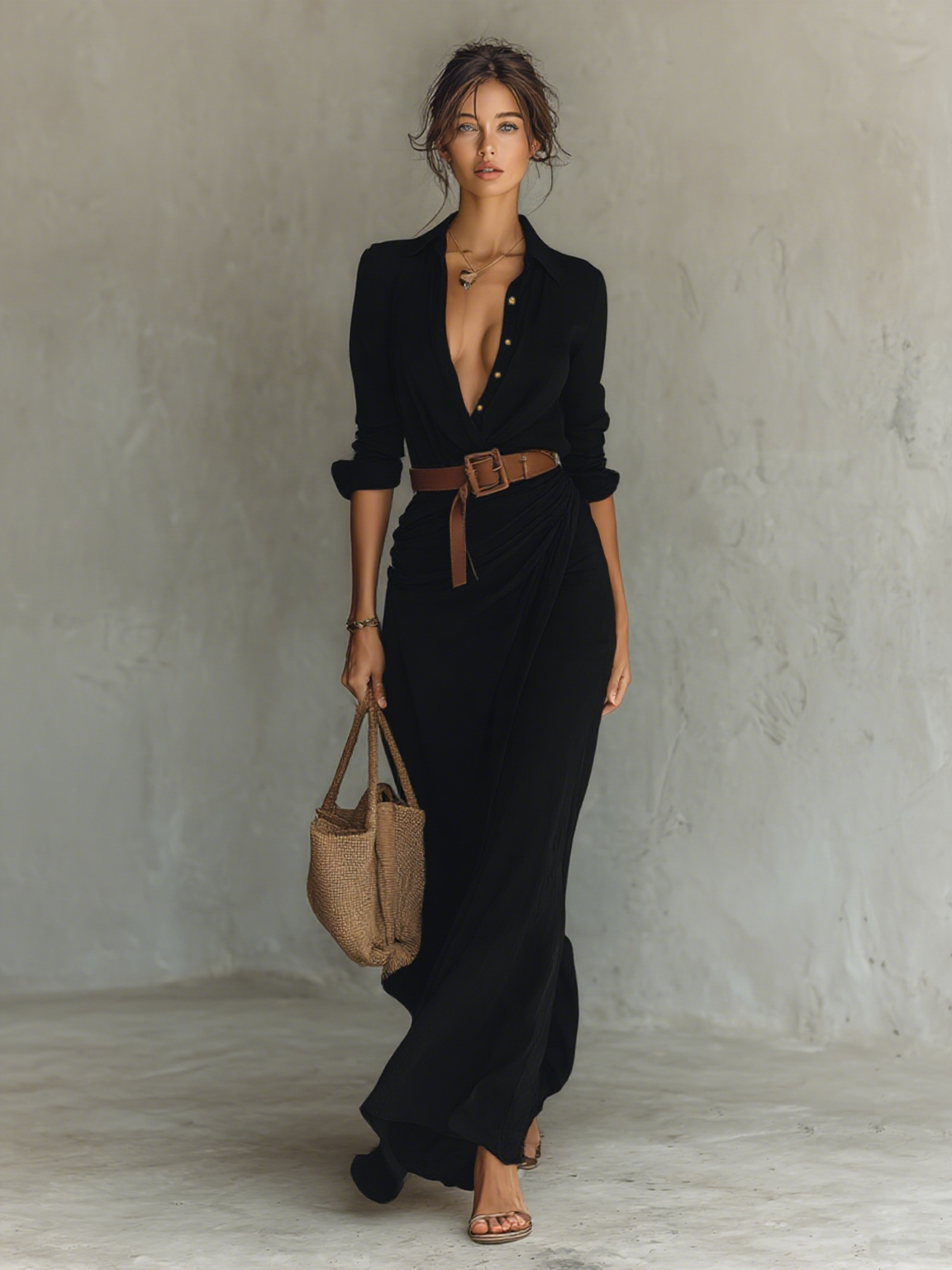 ANNIKA | Maxikleid mit Reverskragen und Gürtel