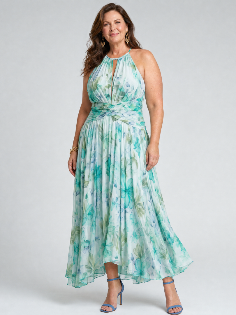 ELISE | Plissiertes Halter-Maxikleid