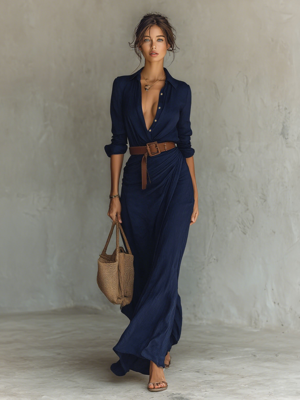 ANNIKA | Maxikleid mit Reverskragen und Gürtel