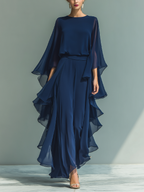 Marineblau Chiffon Set Rüschen