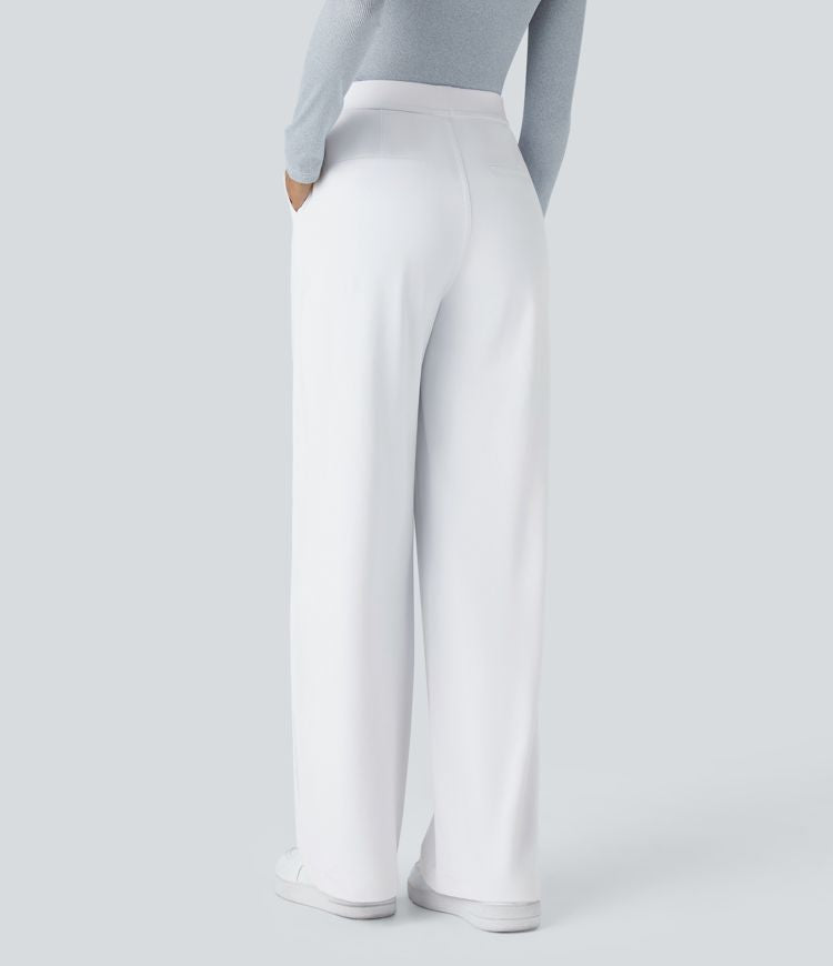 Halara Flex™ plissierte dehnbare Stoffhose mit hohem Bund, Seitentaschen und geradem Bein