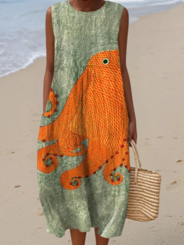 CORAL | Midikleid mit Ozean-Muster