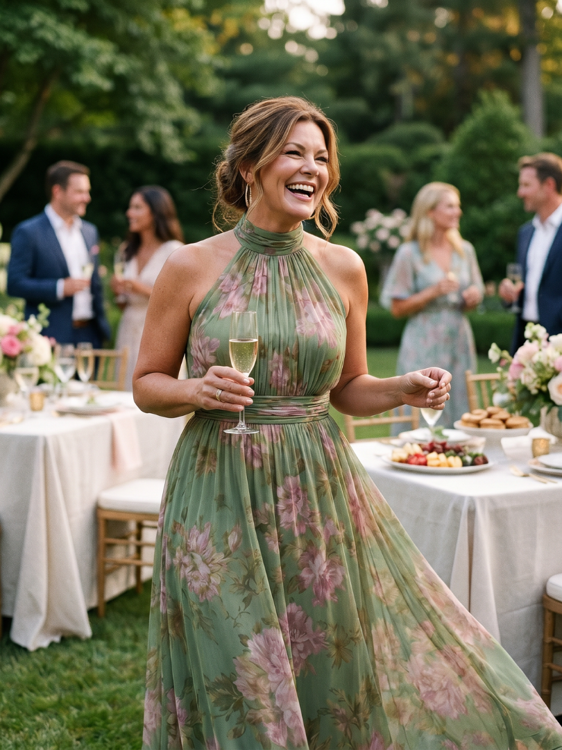 MIRELLE | Plissiertes Halter-Maxikleid