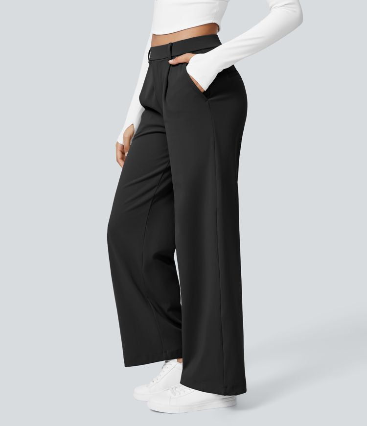 Falken Flex™ plissierte dehnbare Stoffhose mit hohem Bund, Seitentaschen und geradem Bein