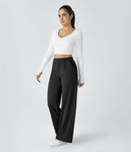 Falken Flex™ plissierte dehnbare Stoffhose mit hohem Bund, Seitentaschen und geradem Bein