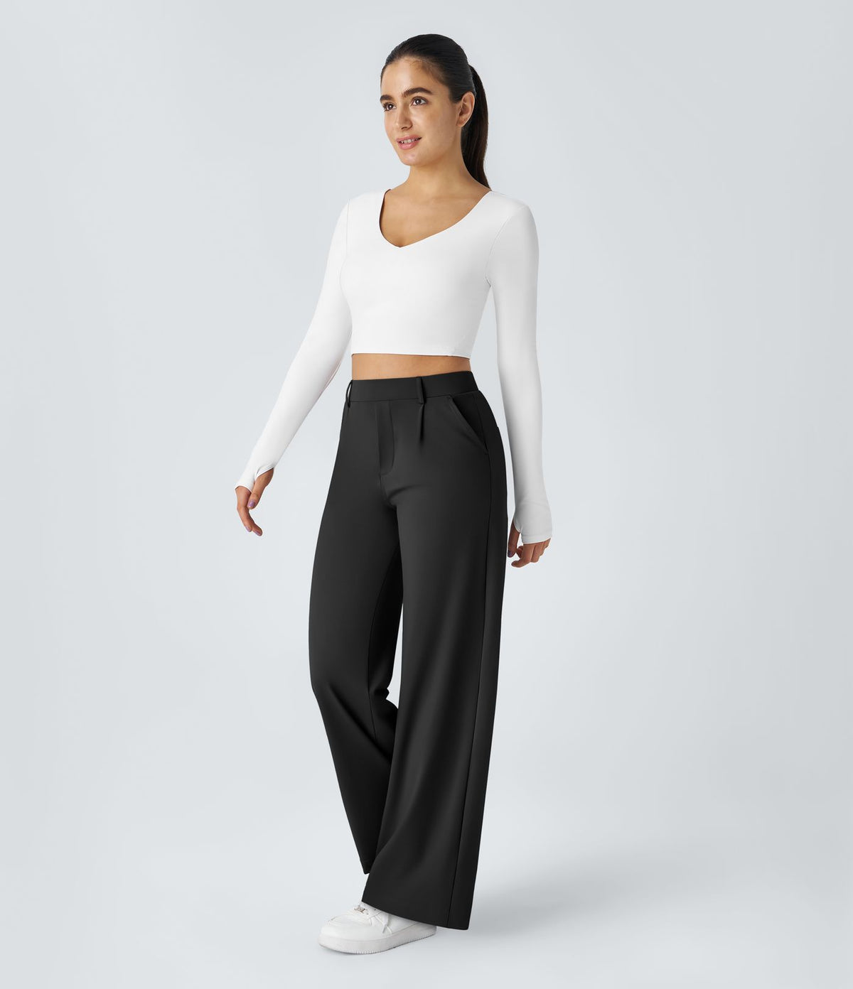 Falken Flex™ plissierte dehnbare Stoffhose mit hohem Bund, Seitentaschen und geradem Bein