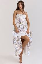 LARINA | Chic Midi Kleid mit Korsett und Blumenprint